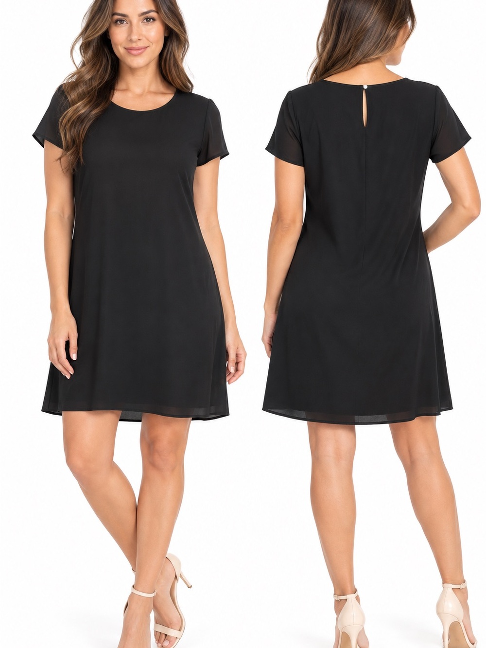 NWT Quince Black Short-Sleeve A-Line Mini Dress size medium